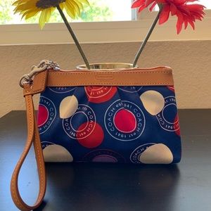 Coach Signature Red & Blue Logo Circles Wristlet💋